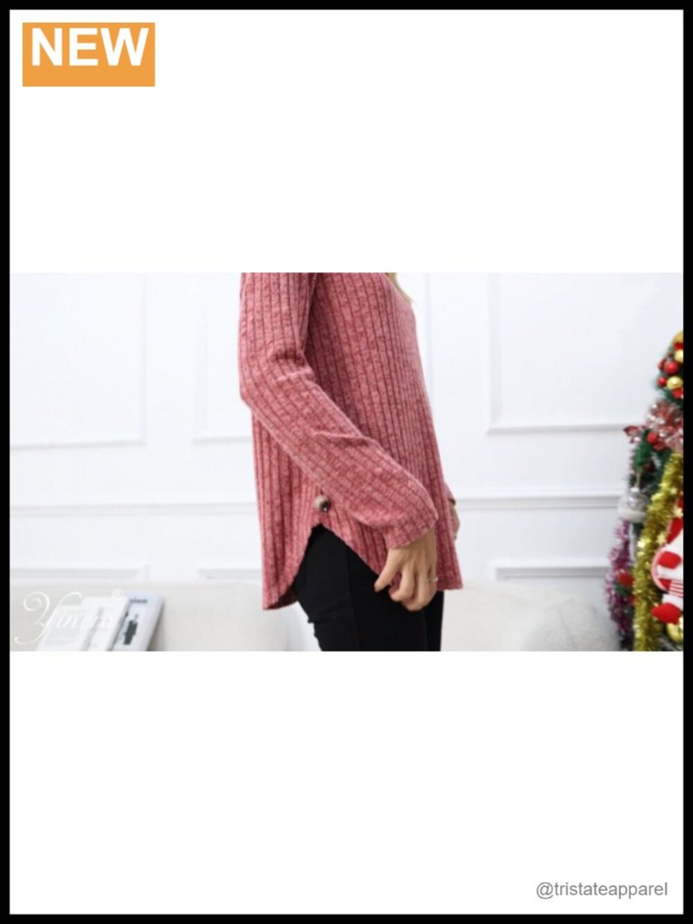 Long Sleeve Ribbed Knit Tunic Top Loose Fit Fall Sweater with Leggings - Picture 6 of 6